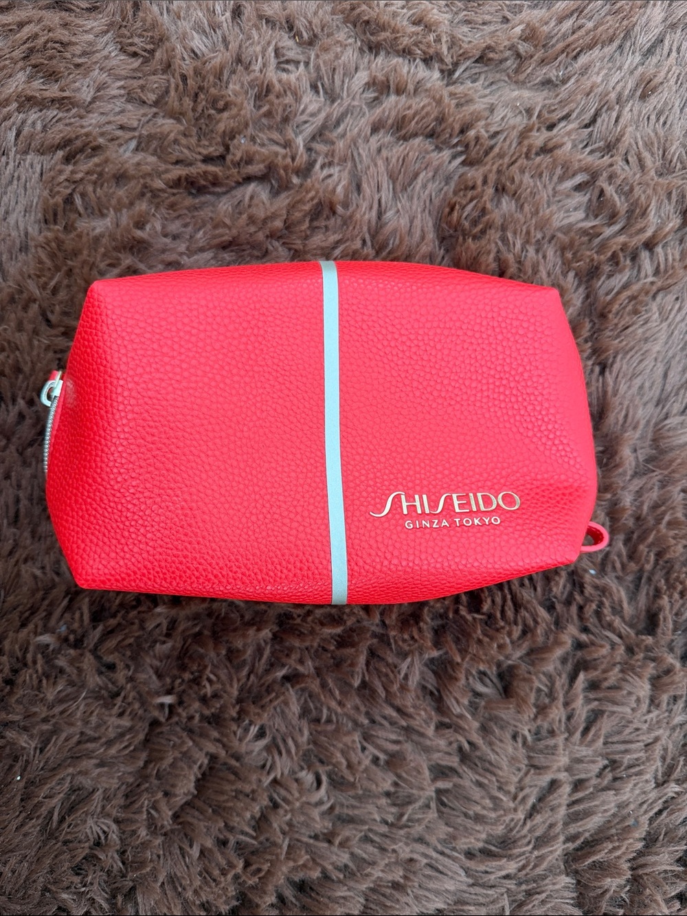 Shiseido Red Cosmetic Pouch with White Stripe